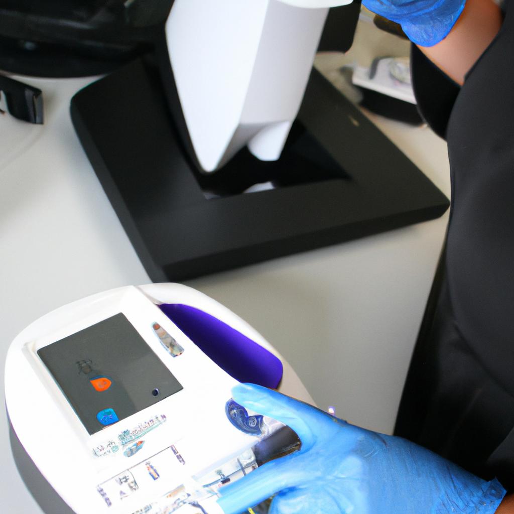 Person using spectrophotometer in lab